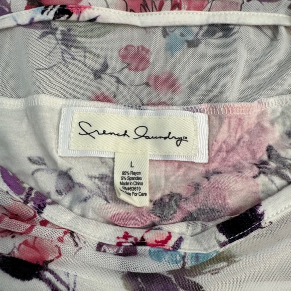 French Laundry White Floral Ruffled Short Sleeve Tee Size L. - Picture 2 of 6